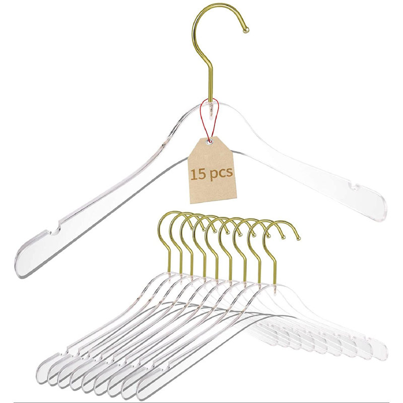 Old Hong Trading 15 Pack Acrylic Hangers Clear And Gold Hangers Premium Quality Clear Acrylic